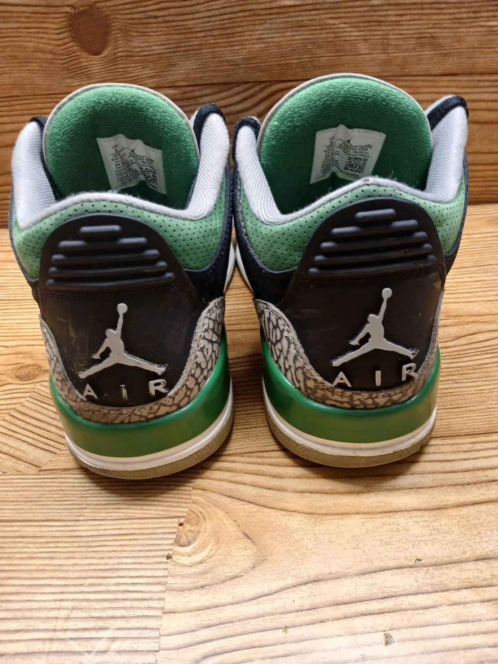 Air Jordan 3 Retro Athletic Sneakers in Black and Green Accent